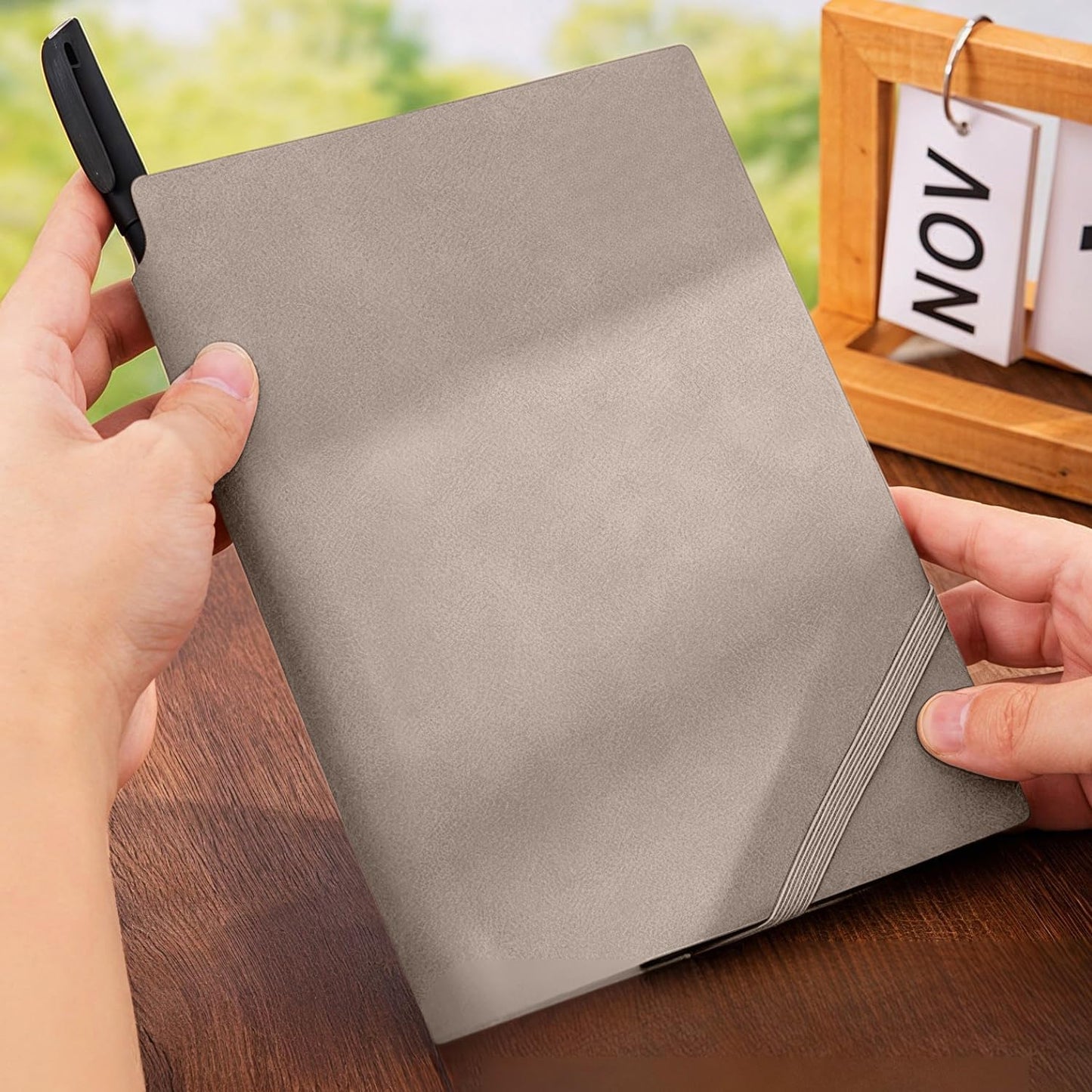 Faux Leather Notebook Journal - 200 Pages Lined Vegan Leather Journal for Writing, A5 Soft-Cover Journaling Notebook Gift Set with Pen for Travel, Office, Daily Writing