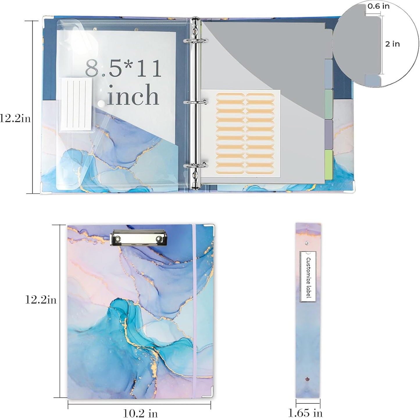 3 Ring Binder 1 Inch, Three Ring Binders Organizer with Clipboard, 5-Tabs Pockets Dividers, Plastic Folder, 18 Divider Stikers, BVSSX Pretty Binder with Pen Loop (Black Weeds, Letter Size)