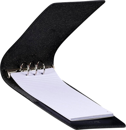JAY-PEE Memo Book Note Pad Cover NYC Regulation Style Memo Binder with 3 Heavy Metal Rings. Includes 1 Small Size Note Pad 3" X 5" Made of Full Grain Black Leather