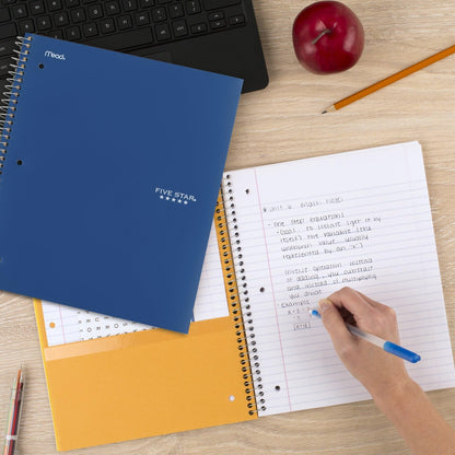 Five Star Spiral Notebook + Study App, 2 Pack, 1 Subject, College Ruled Paper, 100 Sheets, 8-1/2" x 11", Pacific Blue, Fire Red (38452)