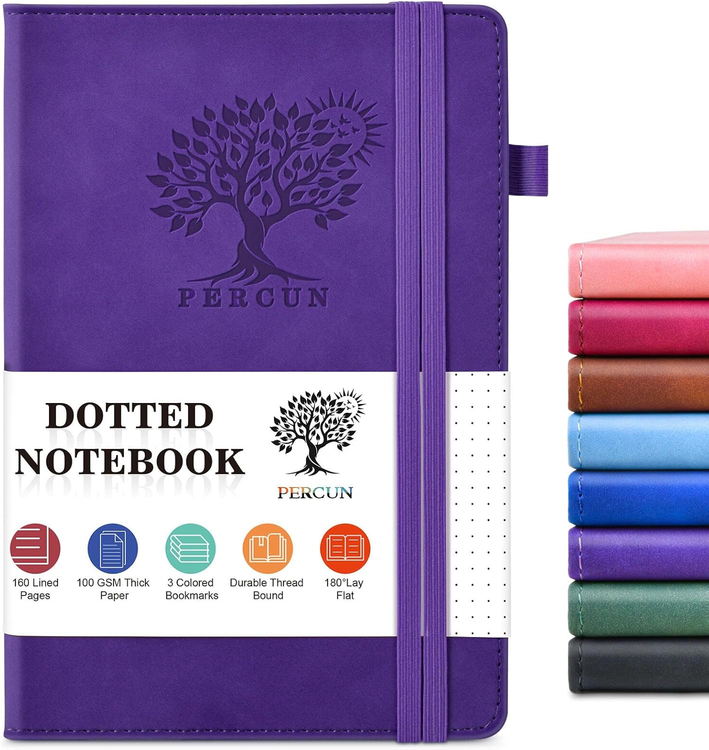 PERCUN Graph Paper Notebook, 160 Pages Grid Journal for women & men, A5 Hardcover Leather Graphing Notebook for School, Work, Travel, Note Taking 5.9”x8.5” (Black)