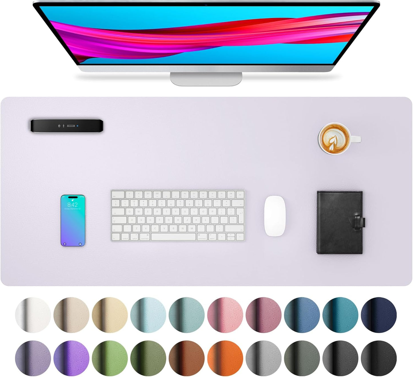 Aothia Leather Office Desk Pad Protector, Non-Slip PU Leather Desk Blotter, Waterproof Laptop Writing Mouse Pad for Office and Home, Black, 31.5" x 15.7" - Colors B