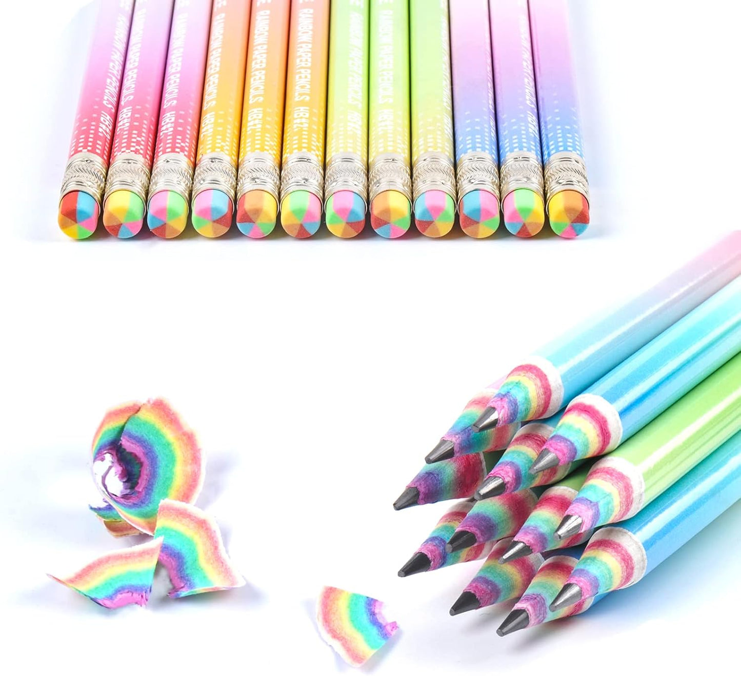 ECOTREE Pre-sharpened Pencils #2 Eco Rainbow Paper Pencil Cute Pencil for Kids Number 2 Pencils with Erasers for School, Writing, 12 Count