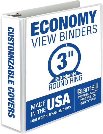 Samsill 1.5 Inch 3 Ring Binders, Economy Round Ring, Clear View Cover, 325 Sheet Capacity - for School, Home, Office - White, 4 Pack