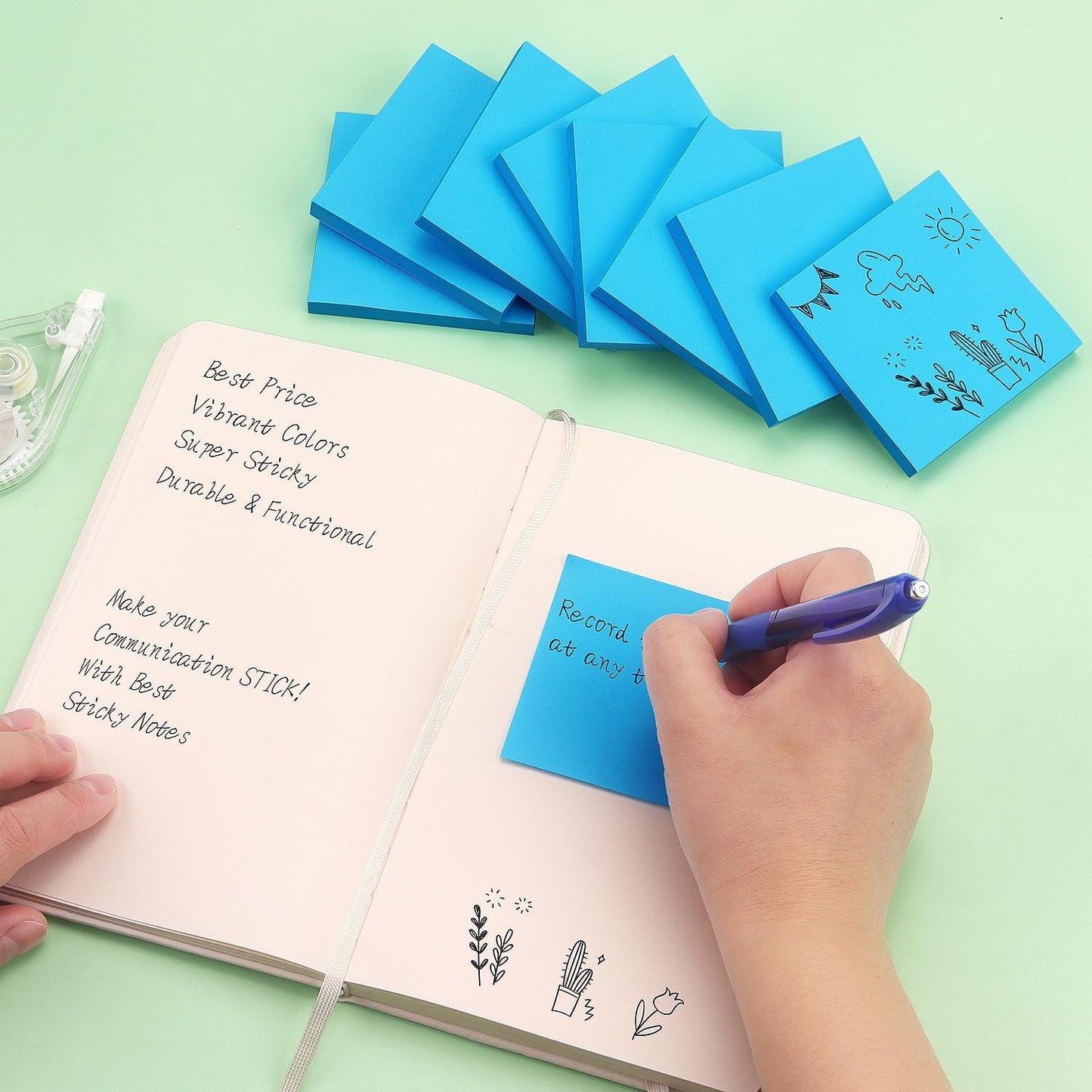 Sticky Notes 3x3 Self-Stick Notes Bright Colors Sticky Notes 8 Pads 80 Sheet/Pad (Blue)