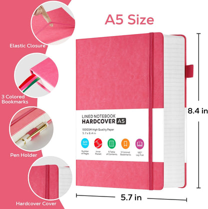Hardcover Lined Notebook Journal for Writing, 320 Pages Leather Thick College Ruled Notebook Journal with 100GSM Paper, A5 (5.7'' X 8.4'') Daily Journal for Women Men Work Organization, Black