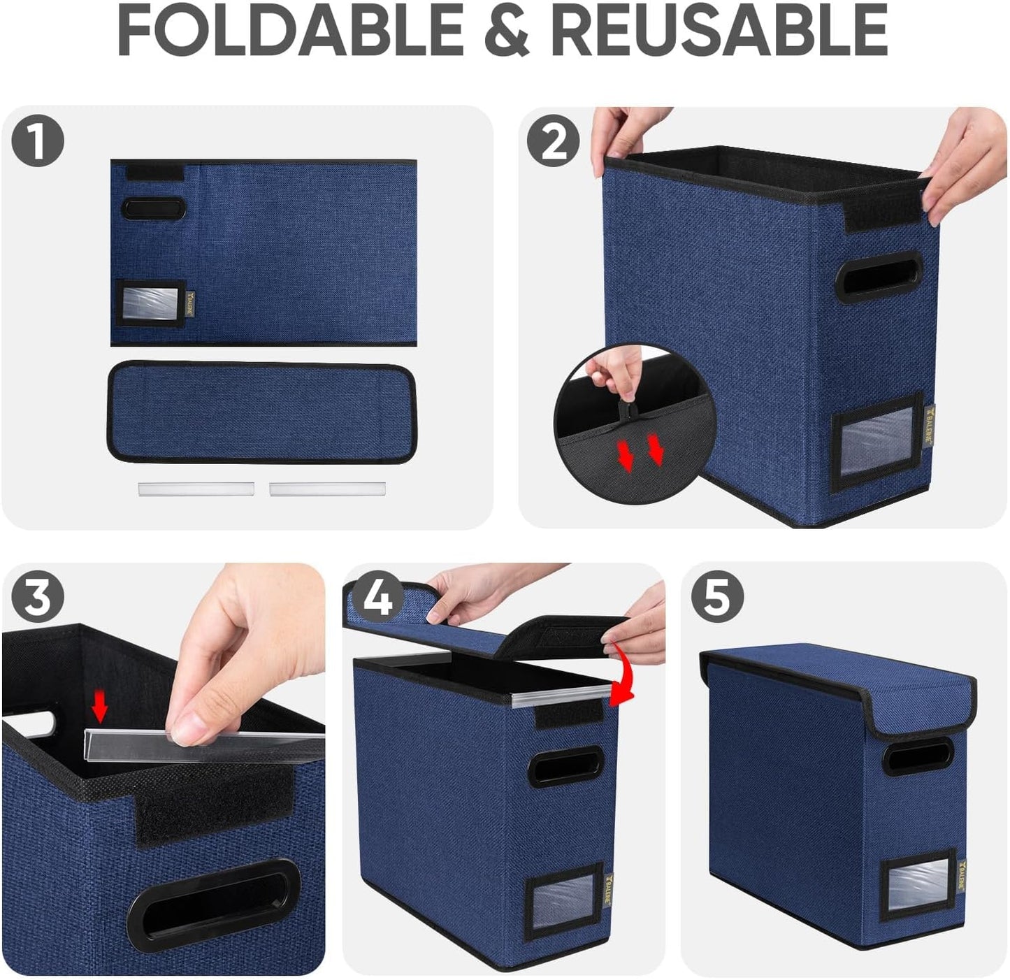 BALEINE File Organizer Box with Lid, Collapsible File Folder Organizer with Plastic Slide, Hanging File Folder Box for Office Document Storage (1 Pack, Black)