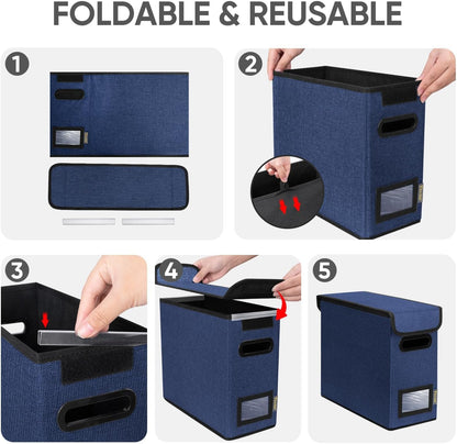 BALEINE File Organizer Box with Lid, Collapsible File Folder Organizer with Plastic Slide, Hanging File Folder Box for Office Document Storage (1 Pack, Black)