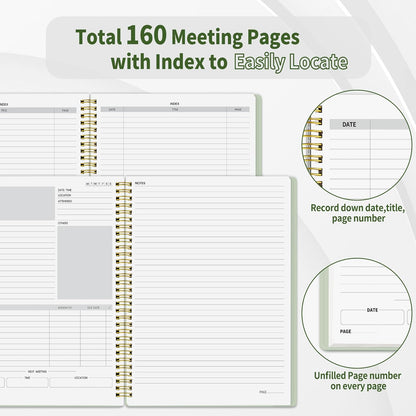 SUNEE Half Meeting Half Note - 7.5"x10" Professional Notebooks for Work - 160 Pages, B5 Size Project Planner, Spiral Meeting Agenda/Minutes Organizer for Women Men, Note Taking, Office & Business