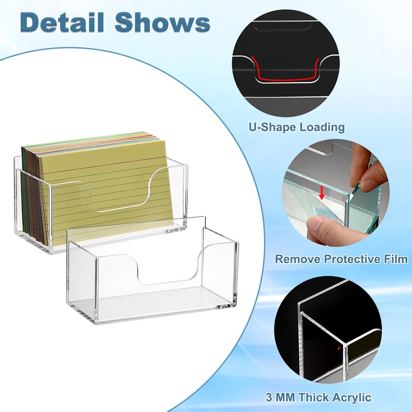 BTSKY 1 Pack Acrylic Index Card Holder Display Stand - 3X5 Inch Notecard Box Recipe Organizer, Clear Index Card Case for Office Desk Recipe Notecard Storage Box, Photo Holder Organizer