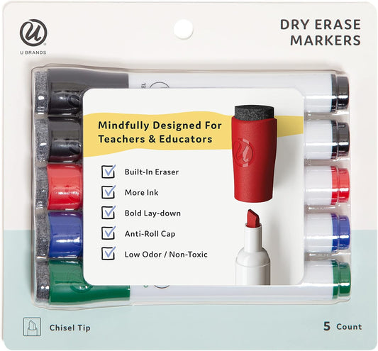 U Brands Dry Erase Markers, Fine Tip Whiteboard Markers, Chisel Tip, Low Odor, Black Dry Erase Marker Set with Eraser Caps, Office School Classroom Supplies, 12 Count