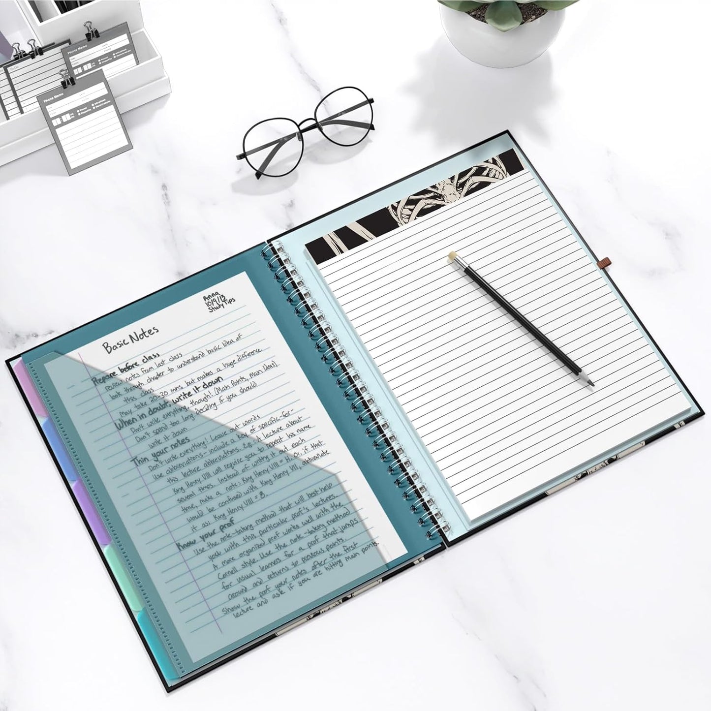 Hongri Clipboard Folio with Refillable Lined Notepad, 8.5 x 11 Folders with Storage 10 Pockets, Spiral Portfolio, Size 12.8X 9.7 in, Office & School Supplies, Skeleton