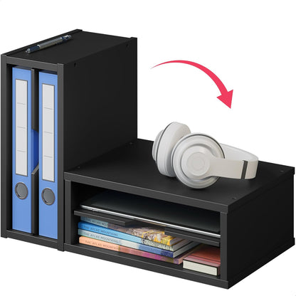 Ballucci File Organizer, 4-Tier Office Desk Organizer, Open Top Wood Paper Organizer for Classroom, Desktop Mail Sorter Paper Tray, Black