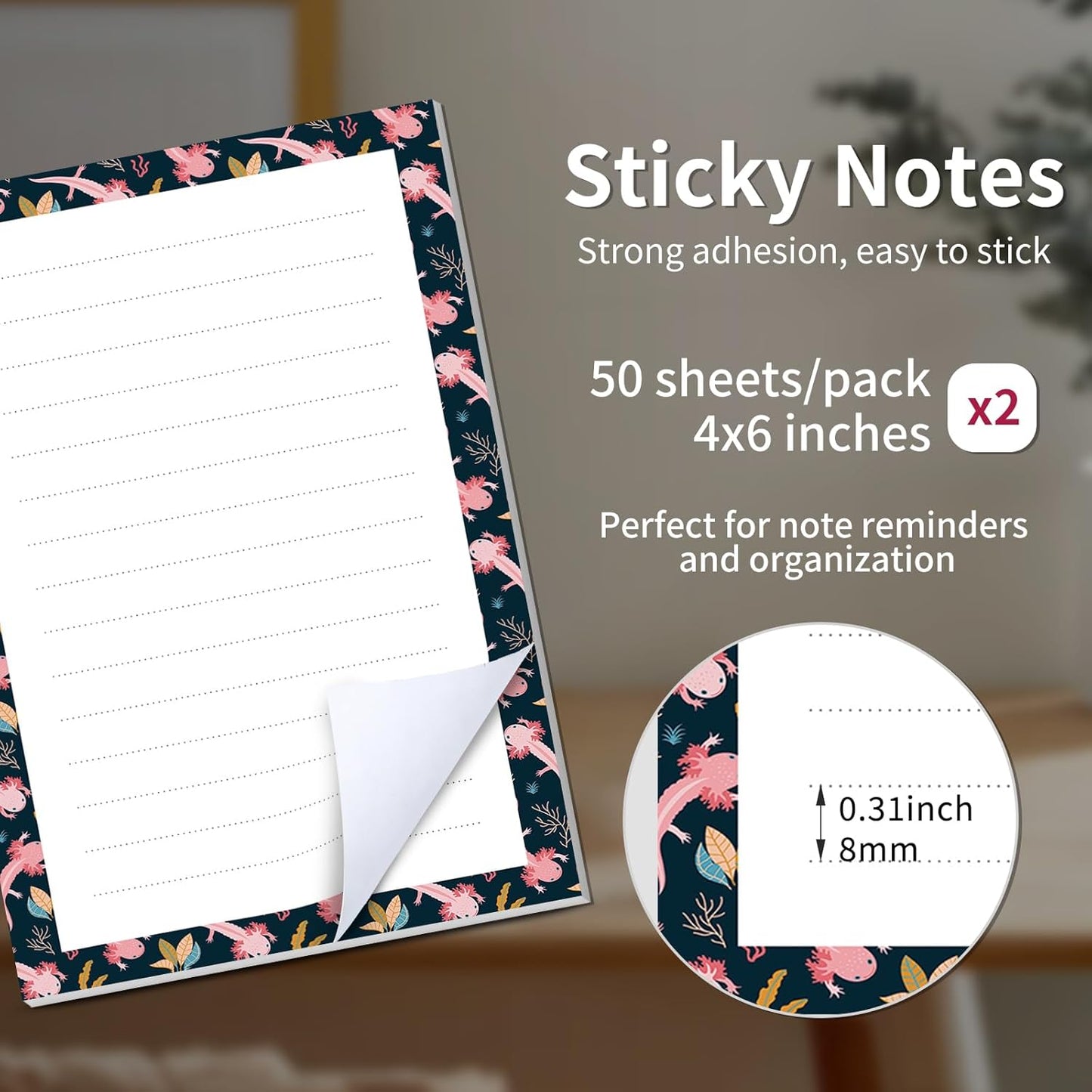 2 Pack Sticky Notes 4x6 in, Funny Large Notepads with Lines, Cute Self-Stick Memo Note Pads for Office, Home, Meeting Luxury Boho Flowers
