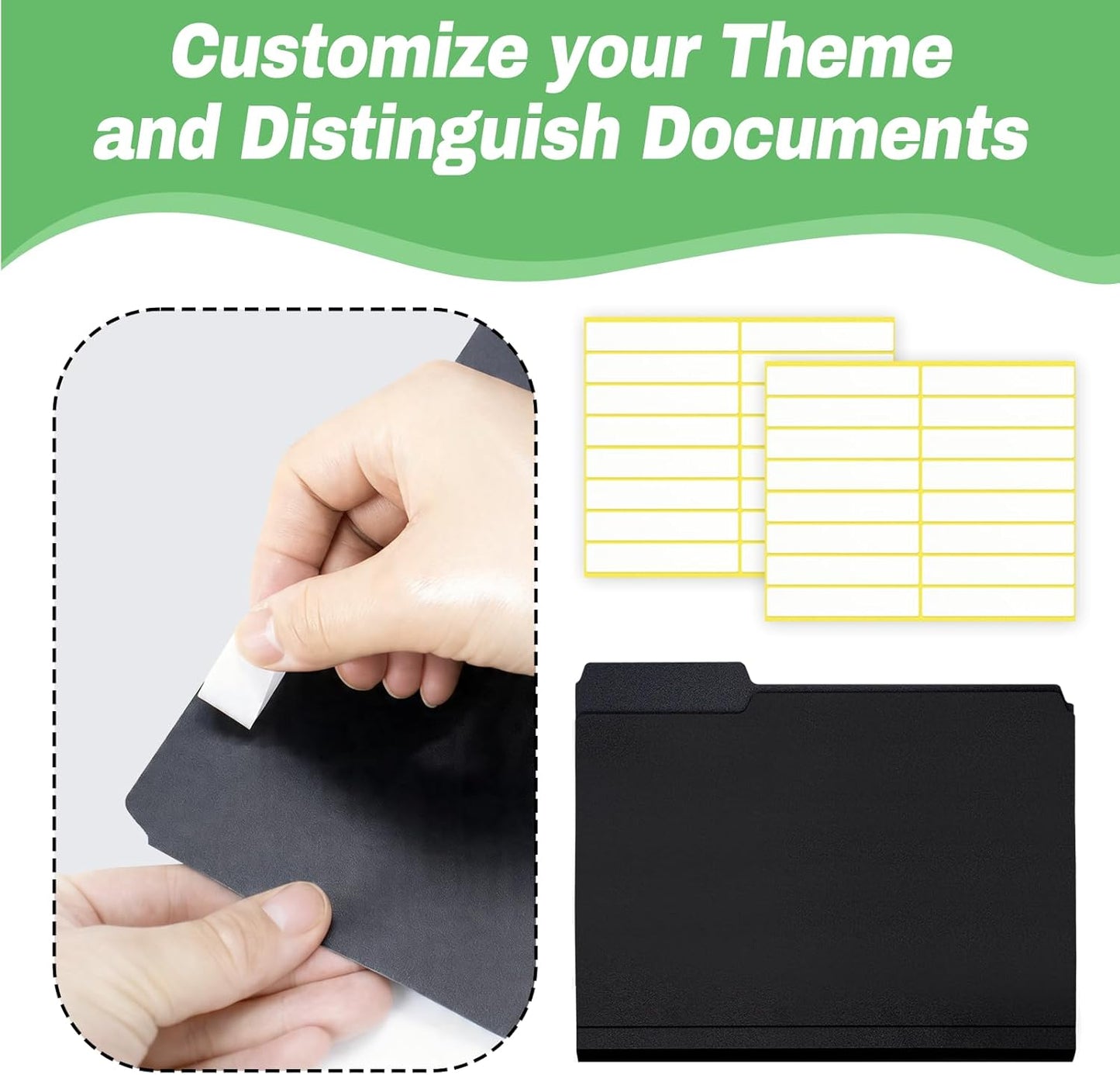 Black File Folders, 6-Pack, 1/3 Tab Filing Folders for 8.5x11 Letter Size Documents, Great for Organizing and Easy File Storage (6 Pack)