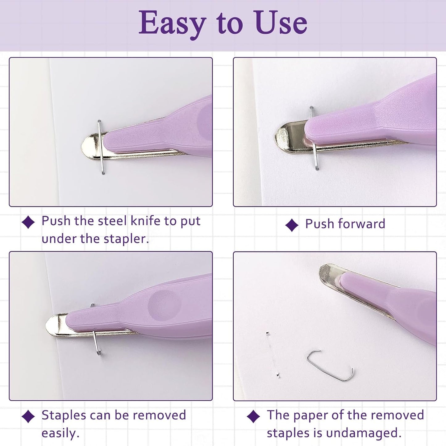 Professional Staple Remover Tool, Magnetic Tip Design Facilitates Collection of Staples, Staple Remover Stick for Home, School, and Office, Purple