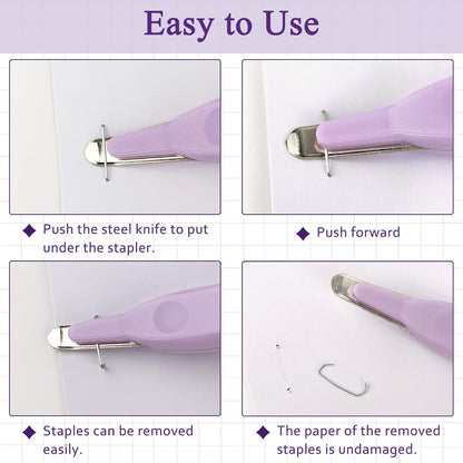 Professional Staple Remover Tool, Magnetic Tip Design Facilitates Collection of Staples, Staple Remover Stick for Home, School, and Office, Purple
