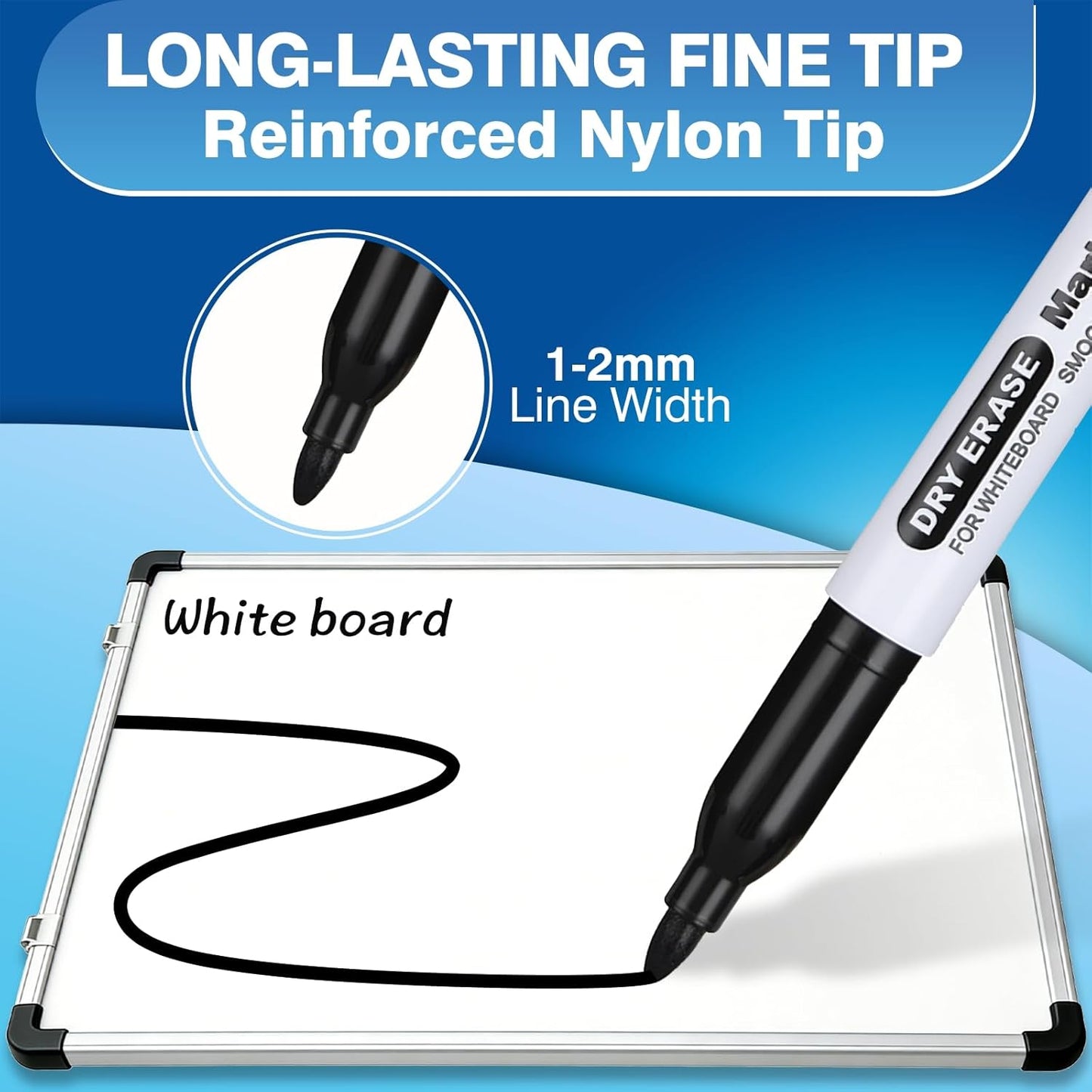 SFAIH Fine Tip Dry Erase Markers - 24 Pack Black Whiteboard Erasable Markers Bulk for Kids Adults, Ideal for Classroom School Office Home Use on White Board, Non-Toxic Easy Clean