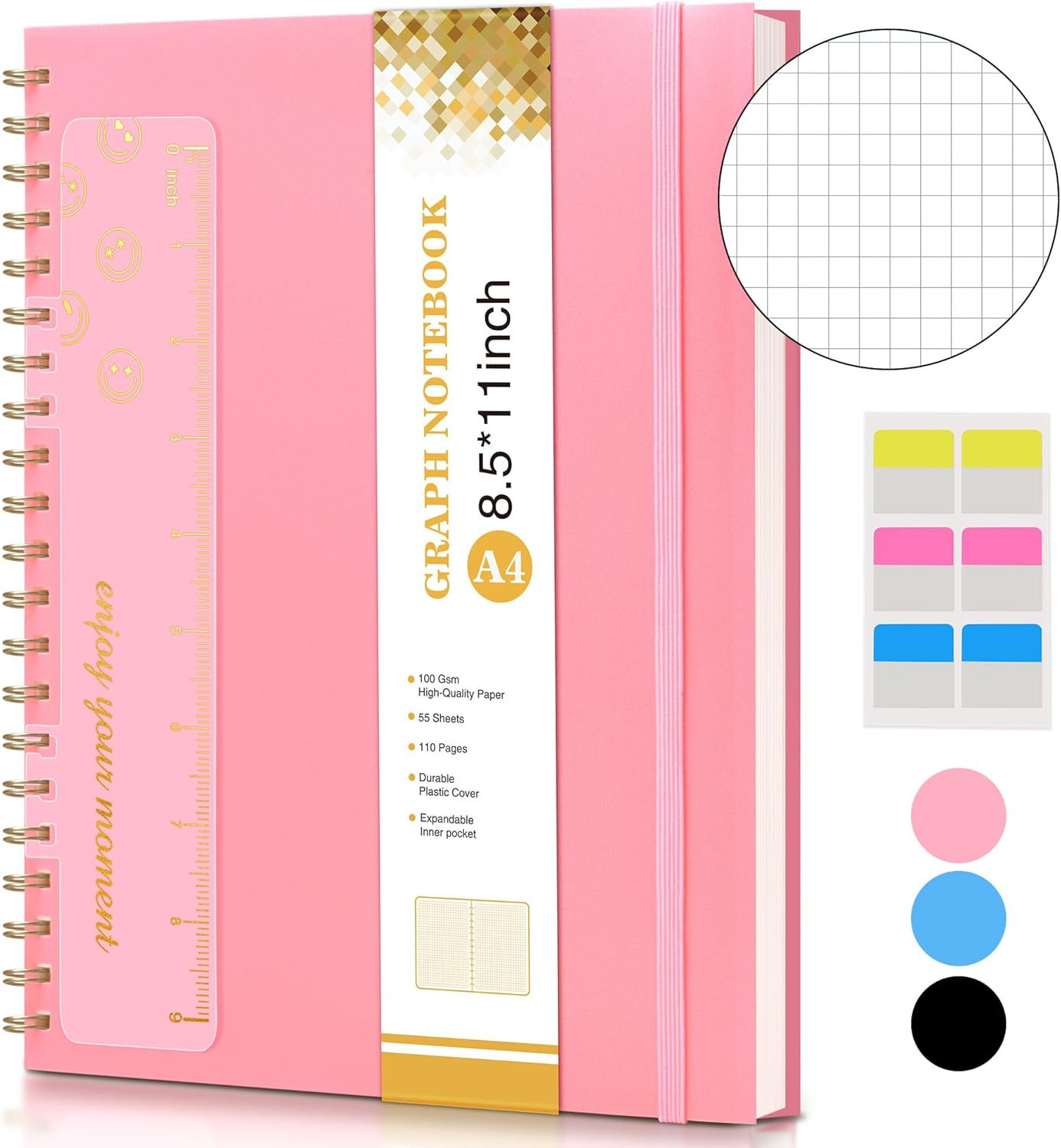 Spiral Notebook Journal 8.5” x 11”, A4 Large Pink Notebooks for Women Men, College Ruled Lined Journal, 100 GSM Paper, Plastic Hardcover Spiral Bound Journals for Work School Note Taking Business
