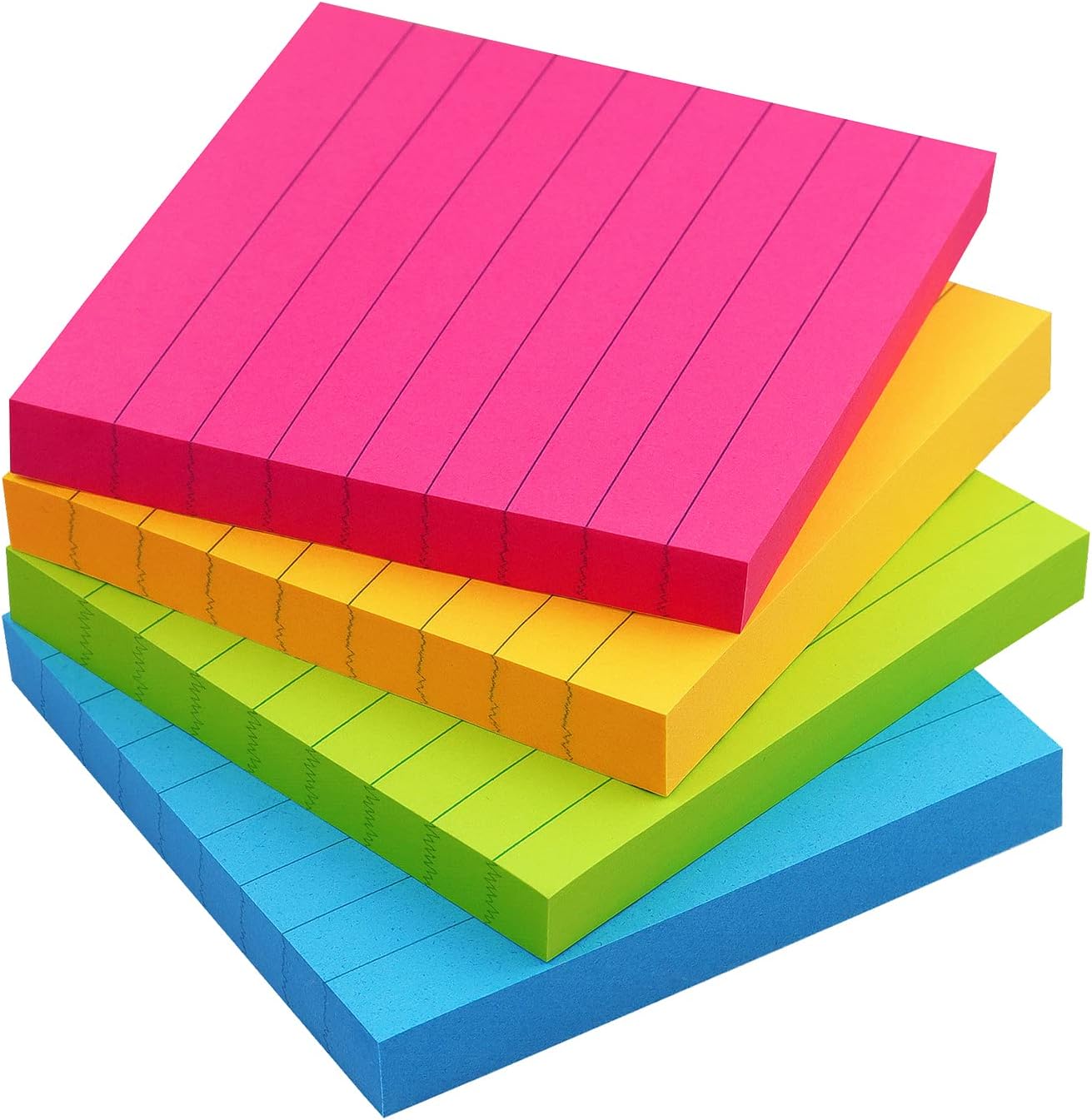 Lined Sticky Notes 3x3 Sticky Notes with Lines Self-Stick Notes Bright Color 4 Pads 90 Sheets/Pad (Pastel)