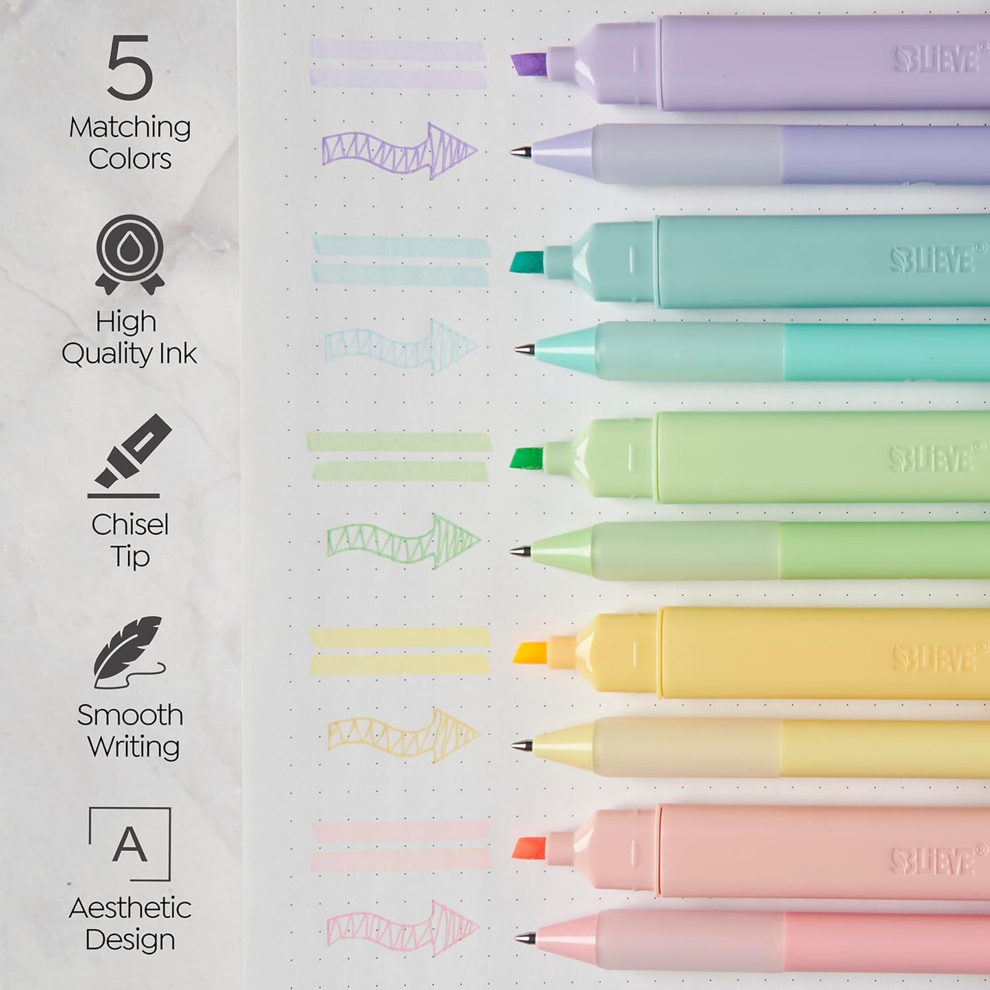 BLIEVE - Aesthetic Highlighters and Gel Pens With Soft Ink and Chisel Tip, Bible Highlighters and Pens No Bleed, Dry Fast Easy to Hold, for Bible Journaling Planner School Supplies (MORANDI)