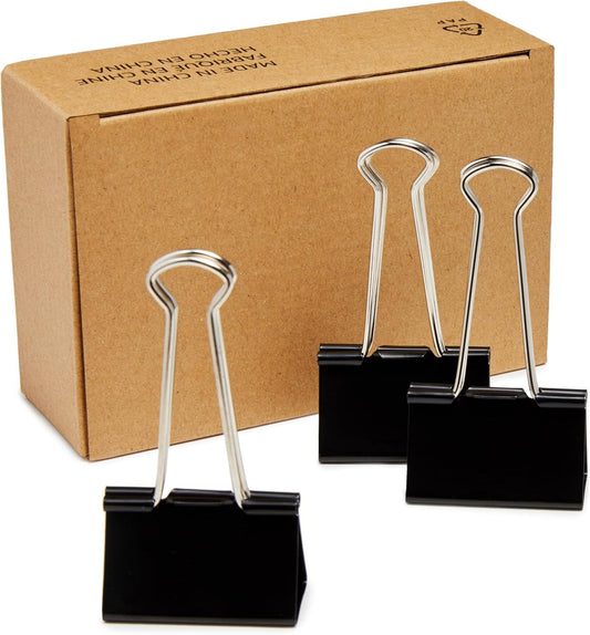 Amazon Basics Sturdy Binder Clips, Office Supplies, Small 0.75 in, Document Organizing, School Supplies, Black, 144 Count