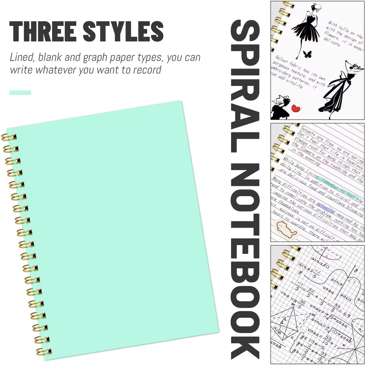 Lined Spiral Notebook B5 Black Journal 7.48'' X 10.18''-4 Pack 7mm College Ruled Hardcover Notebooks 160 Pages 100GSM Thick Paper for Note Taking School Office Supplies