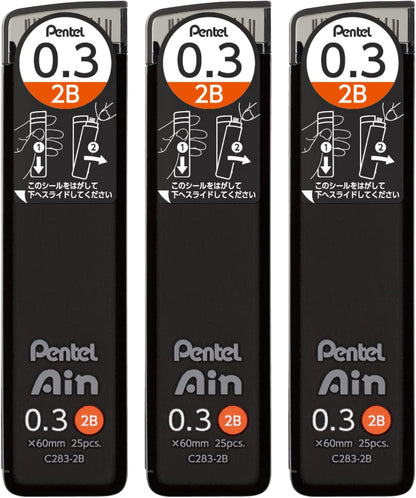 Pentel Ain AMZ-XC2832B3P Mechanical Lead, 0.01 inch (0.3 mm), 2B, 3 Pieces