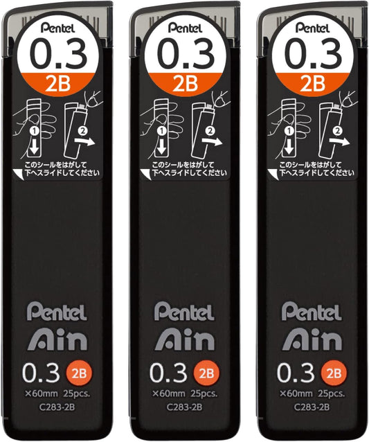 Pentel Ain AMZ-XC2832B3P Mechanical Lead, 0.01 inch (0.3 mm), 2B, 3 Pieces