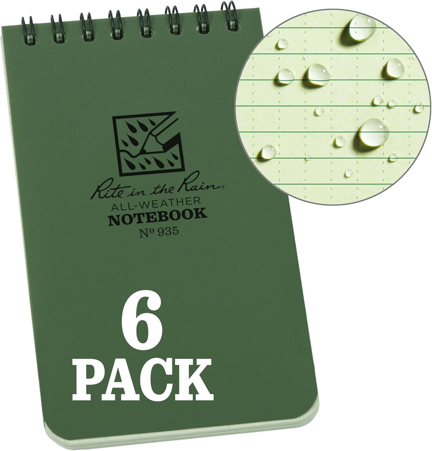 Rite in the Rain Weatherproof Top Spiral Notebook, 3" x 5", Black Cover, Universal Pattern, 3 Pack (No. 735-3X)