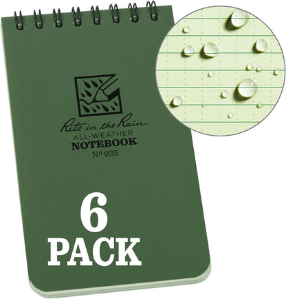 Rite in the Rain Weatherproof Top Spiral Notebook, 3" x 5", Black Cover, Universal Pattern, 3 Pack (No. 735-3X)