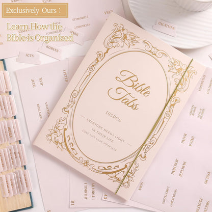 Laminated Bible Tabs, Gold Foil Embossed Lettering Bible Chapter Index Tabs for Women Men, Reposition Large Print Sticky Labels, Easy to Read and Apply, 105Chapters Labels for Easy Navigation (Black)