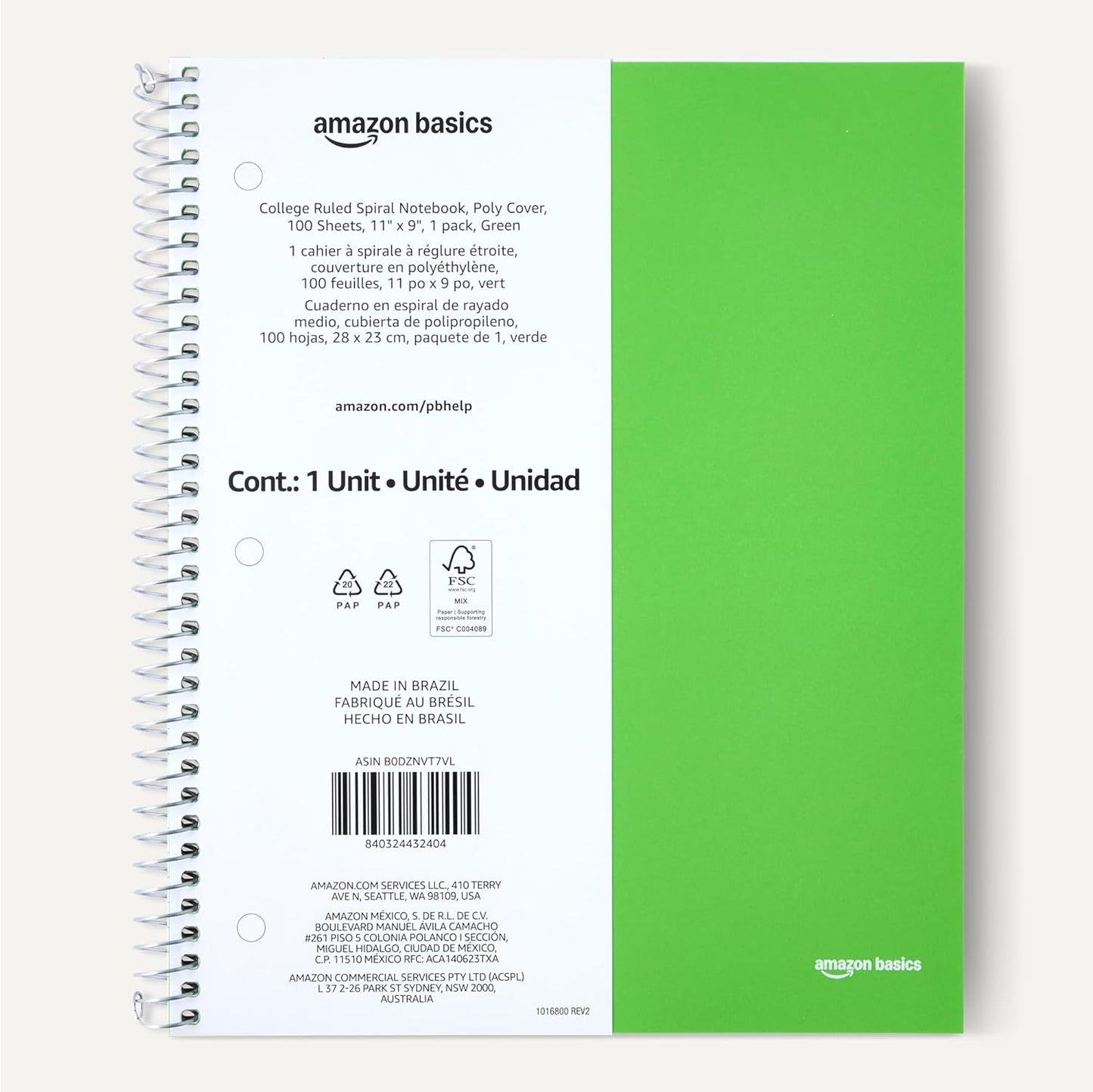Amazon Basics 4x4 Graph Ruled Spiral Notebook, Poly Cover, 100 Sheets, 9" x 11", Coral, 3 pack