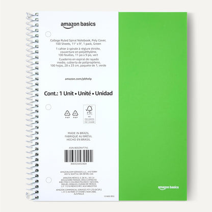 Amazon Basics 4x4 Graph Ruled Spiral Notebook, Poly Cover, 100 Sheets, 9" x 11", Coral, 3 pack