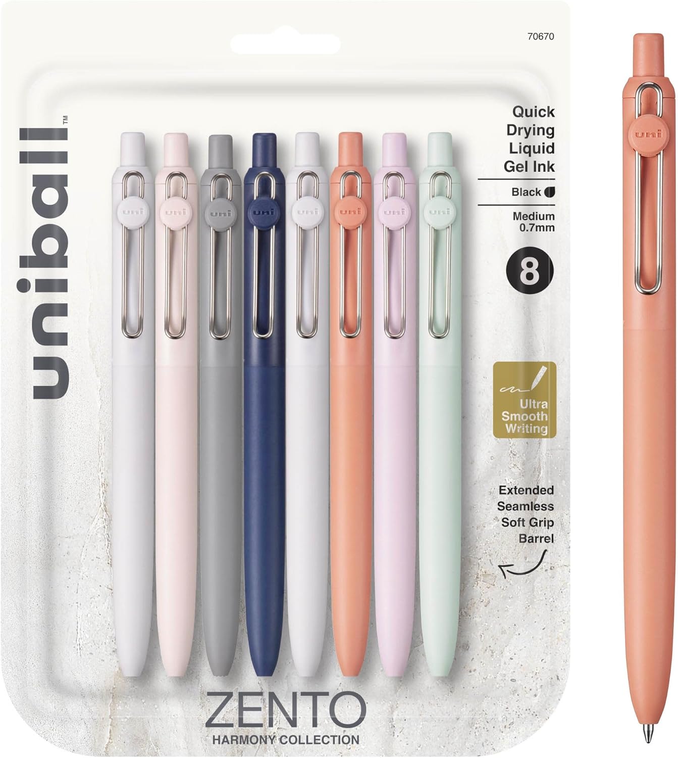 uni-ball Zento Gel Ink Rollerball Pens, 4 Black Medium Point Smooth Writing Pens, Colored Japanese Pens, Muted Colors