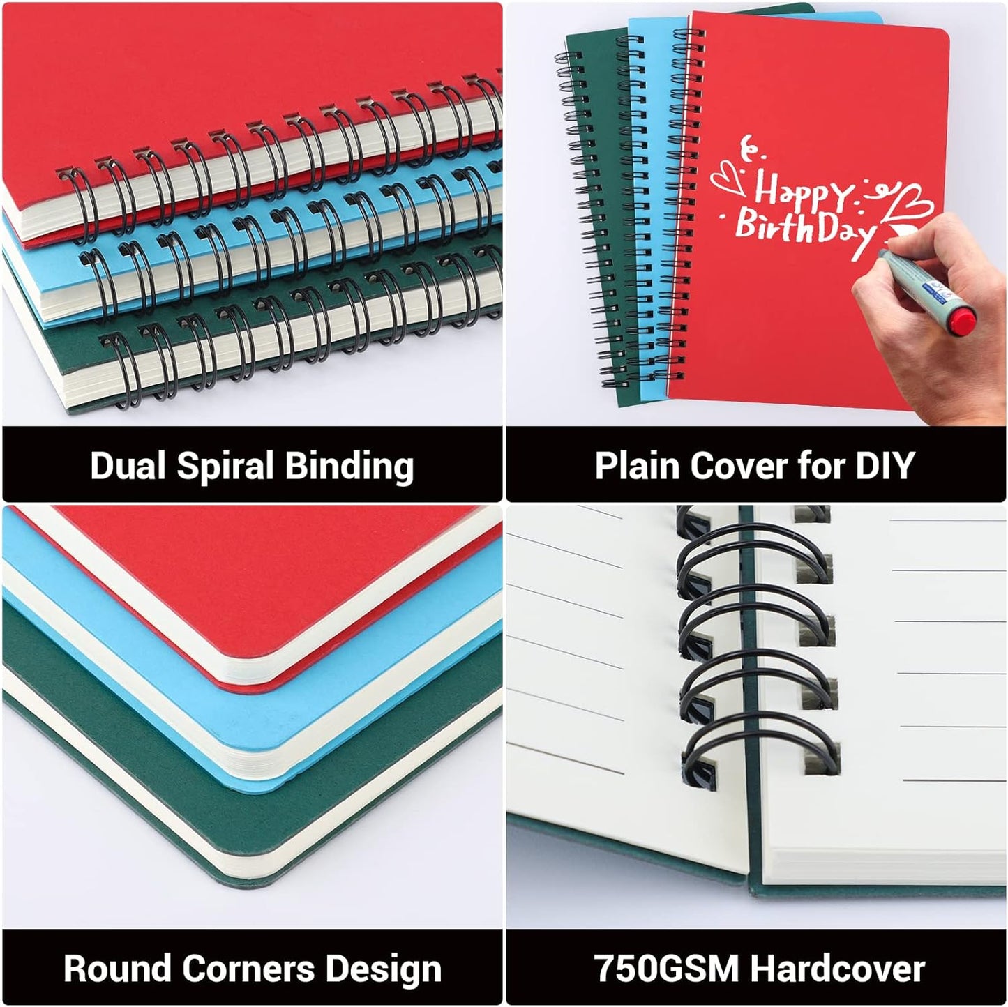 EUSOAR Spiral Lined Notebook, A5 3packs 5.5"X8.3" 120 Pages Lined Travel Notebooks Journal, Memo Notepad Sketchbook, Students College Office Business Diary Ruled Spiral Book Journal-3Colors Covers
