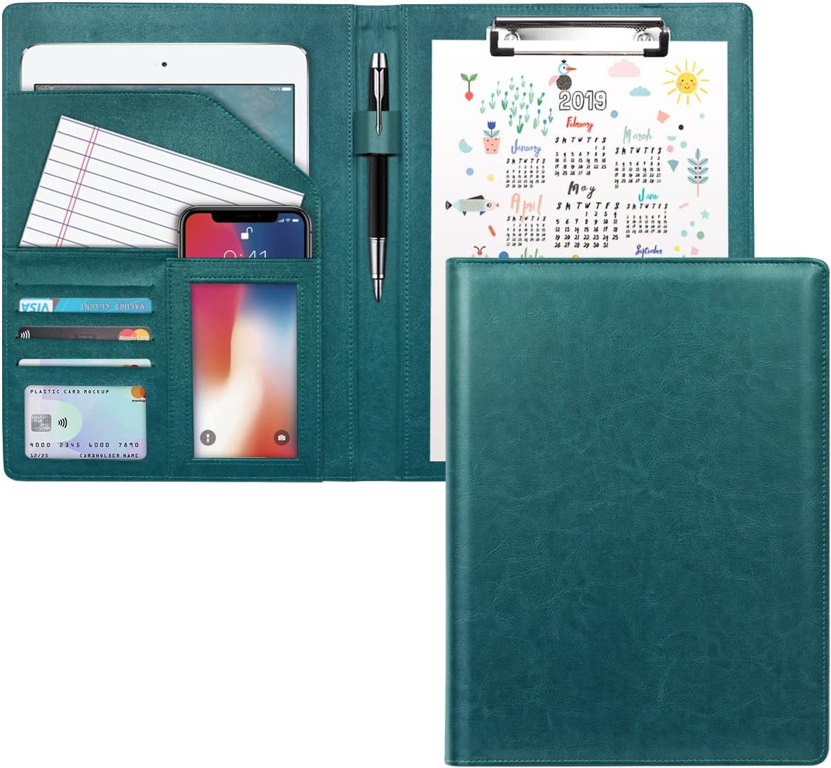 WAVEYU Resume Portfolio Folder, Padfolio Clipboard, Writing Portfolio Leather Clipboard with Cover for Legal Pad Holder Letter Size A4 for Business Conference Notepad Clip Boards, Purple
