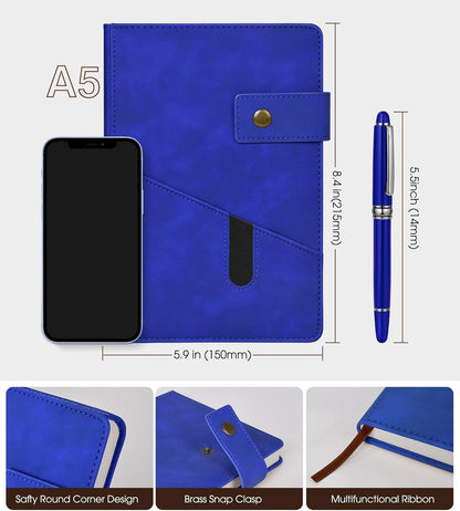 Lined Journal Notebook with Pen, A5 Personalized Hardcover Leather Journal for Men Women, 200 Pages 100 GSM Thick Paper College Ruled Notebooks for Work Travel School Writing Diary 5.9" X 8.4" Black