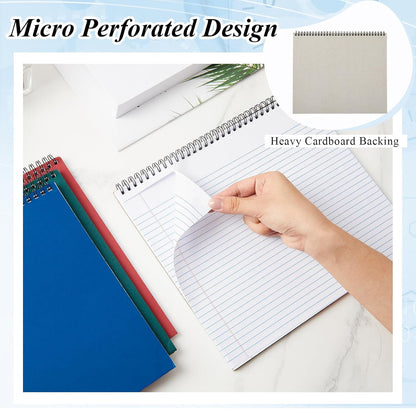 MotiMind 4 Pcs Legal Pads Landscape Notebooks Hole Punched Top Spiral Bound Notebooks 11 x 9.5 Inch College Ruled Drawing Notepad Tear Line for Removal 50 Sheet Office Steno Book(White)