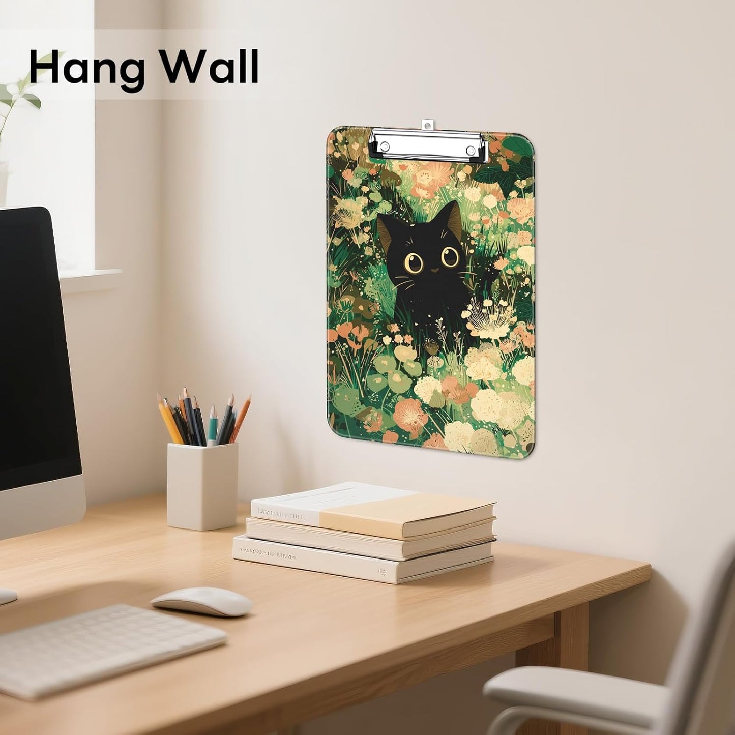 Plastic Cute Clipboard Low-Profile Metal Clip, A4 Letter Size 9 x 12.5 in, 8.5 x 11 Paper Clip Board for Teachers, Nurses, Classroom,Cute Black Cats