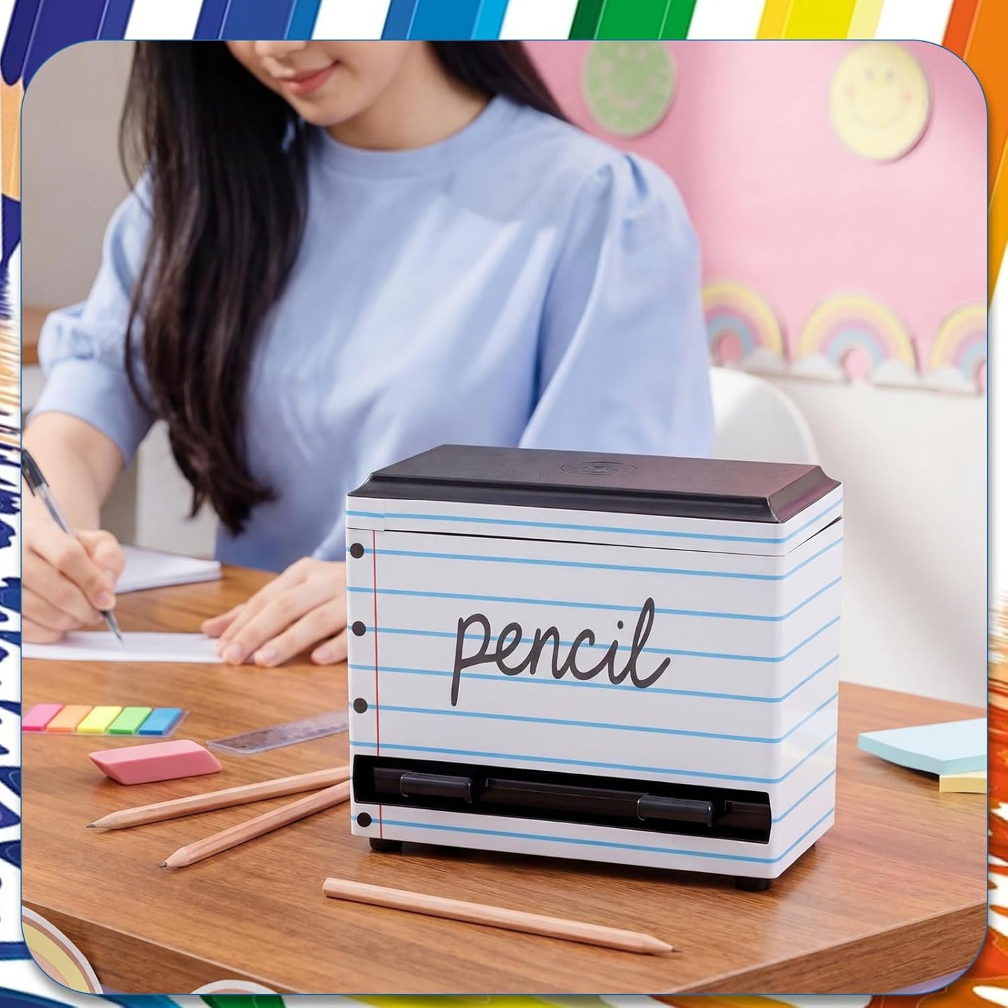Briwooody Composition Pencil Dispenser for Classroom Back to School Teacher Must Have Black White Composition Notebook Classroom Decor Pencil Dispenser with Lid Teacher Gift for Pre K to Middle School
