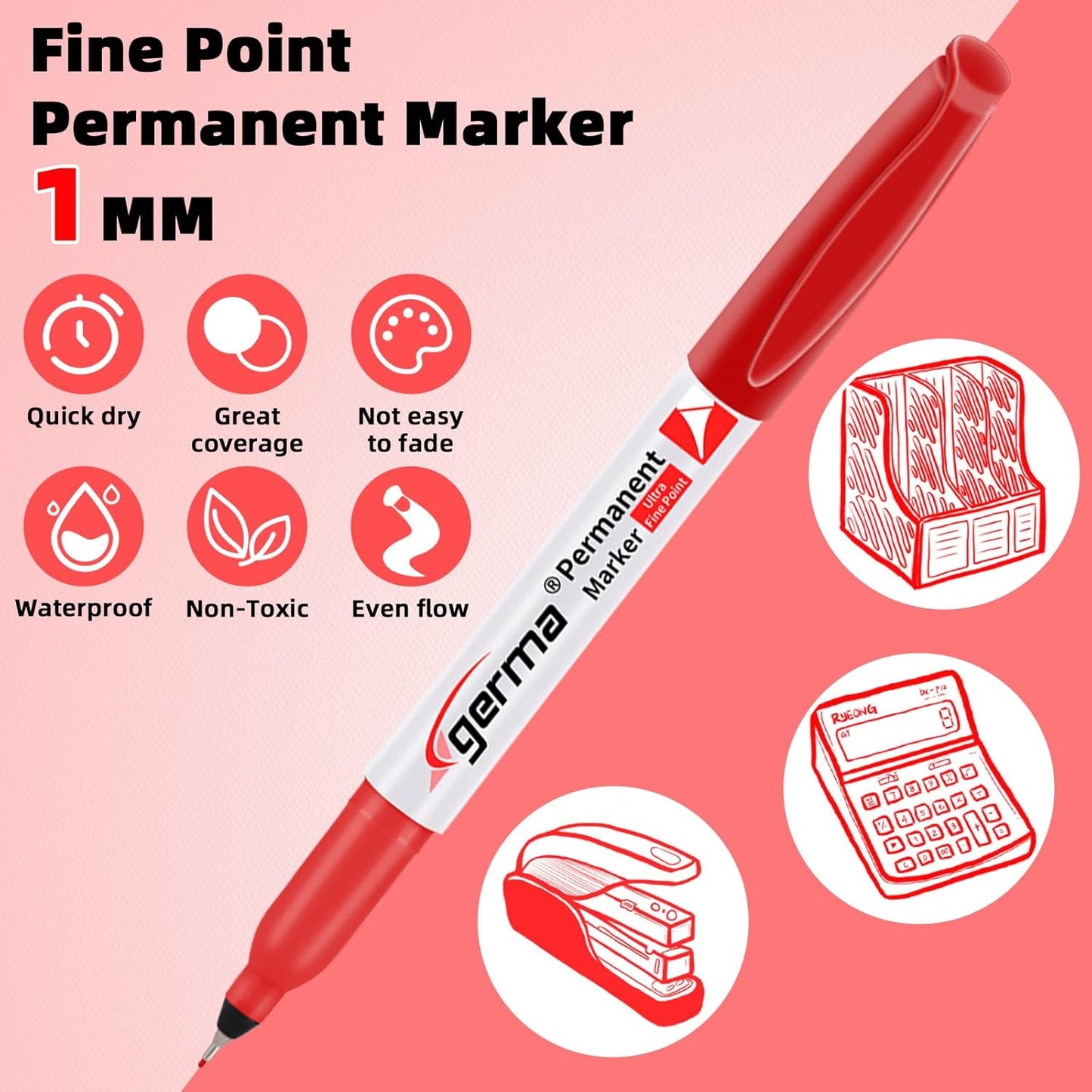 Cgerma Ultra Fine Point Permanent Markers Black, 18 Pack Ultra Fine Tip Markers, Waterproof, Quickly Dry, No bleed, Works on Plastic, Wood,Stone, Metal and Glass for School Office Home