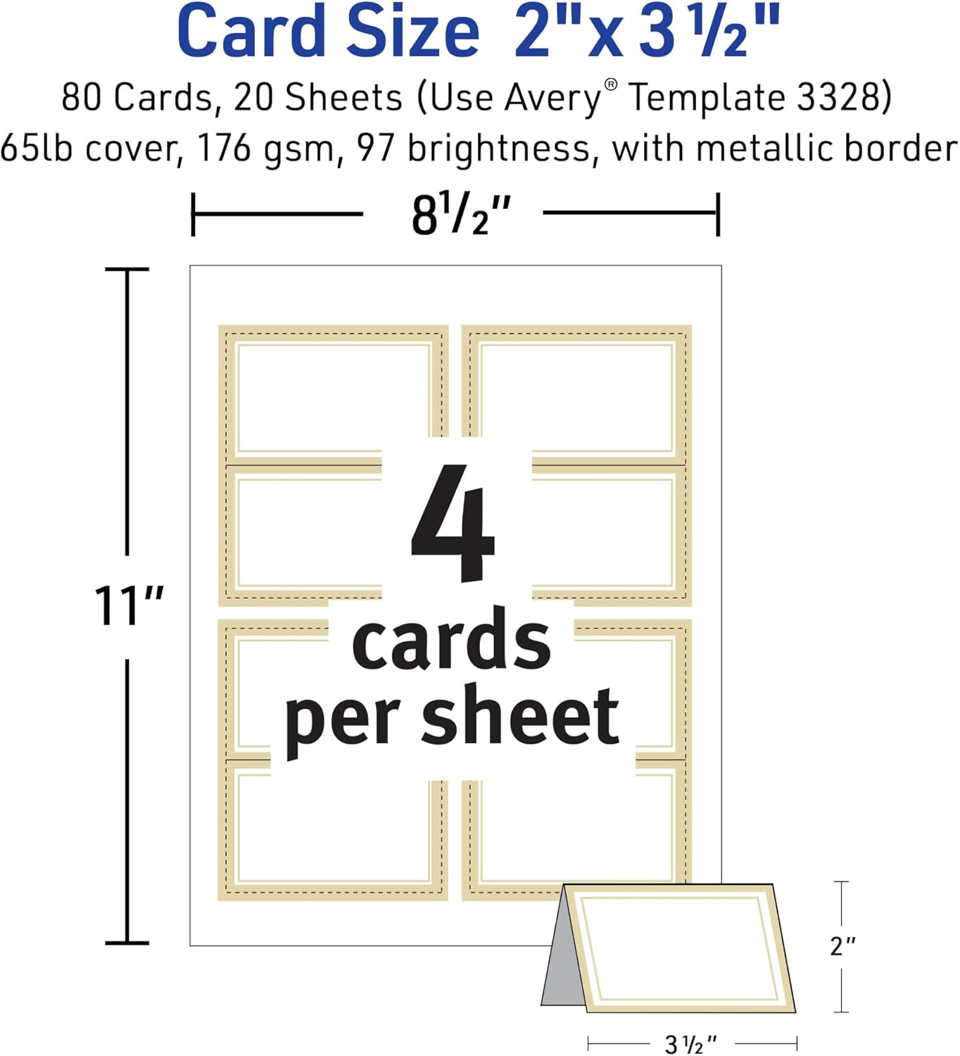 Avery Printable Tent Cards with Sure Feed Technology, 2" x 3.5", White, 160 Blank Place Cards for Laser or Inkjet Printers (5302)