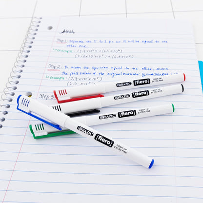 BAZIC Products Fiero Fiber Tip Pen, Fineliner Pens 0.4mm Blue Color Extra Fine Point, Writing Drawing for Graphic Office School (4/Pack), 1-Pack