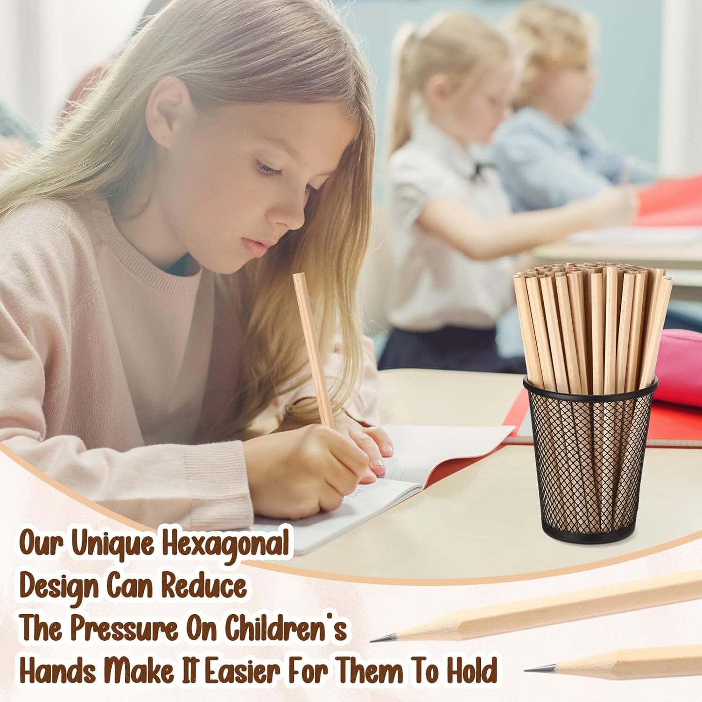 Fumete 100 Pieces Wooden Pencils Bulk No Eraser Hexagonal HB Graphite Unsharpened Natural Wood Pencils Without Erasers Classroom Gifts for Students Bulk Goodie Bag Stuffers