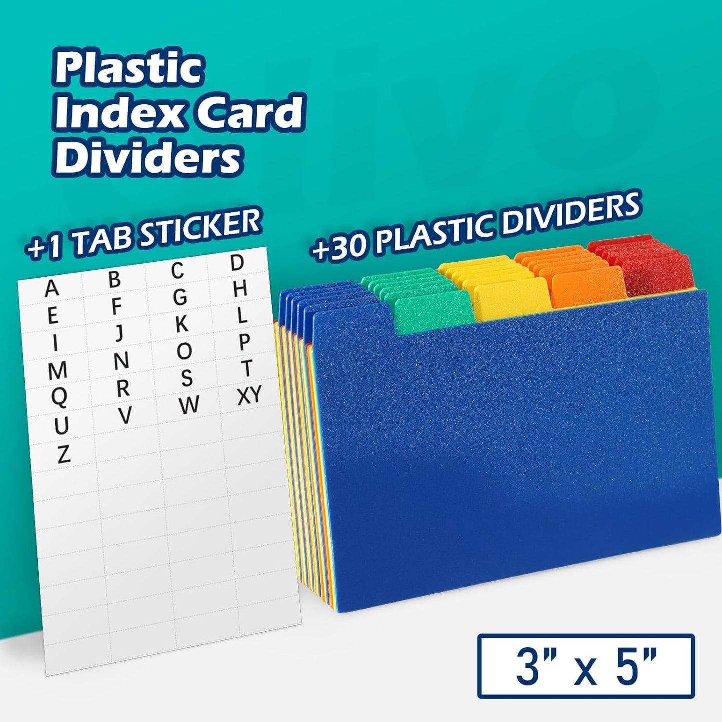 Olivo Index Card Dividers Tabs 3x5 Poly Plastic Card File Guides 3" x 5", Colored, 30 Pack