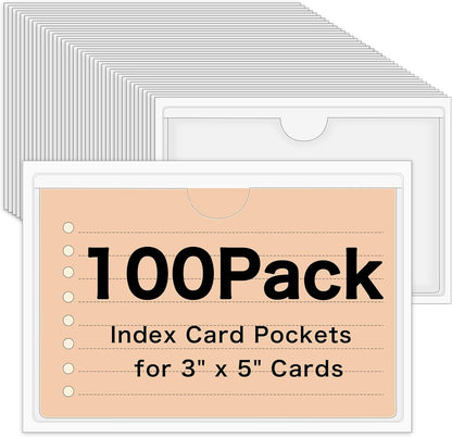 36 Pack 3" x 5" Index Card Holder Adhesive Plastic Label Holders Clear Tote Bag Labels Stickers for Organizing Storage Bins Library Card Shelves