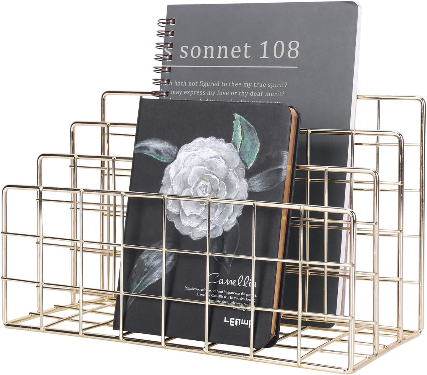 Simmer Stone Gold Letter Sorter Organizer for Desk, Premium Plated Metal Mail Holder with 3 Upright Slots, Ultra-Stable & Non-Wobbling Desktop Organizer for Envelopes, Documents, Palettes 9.5“ x 4.7 ”