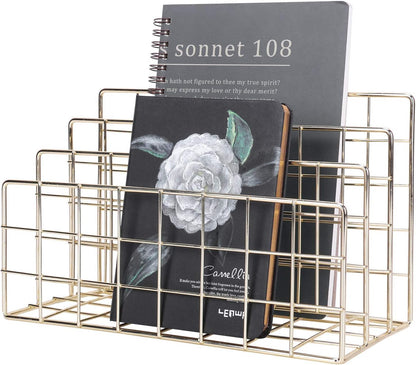 Simmer Stone Gold Letter Sorter Organizer for Desk, Premium Plated Metal Mail Holder with 3 Upright Slots, Ultra-Stable & Non-Wobbling Desktop Organizer for Envelopes, Documents, Palettes 9.5“ x 4.7 ”