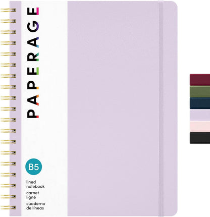 PAPERAGE Lined Spiral Journal Notebook, (Black), 160 Pages, Hardcover Journal for Women & Men, Medium 5.5 in x 8 in - 100 GSM, Thick Paper, Spiral Notebook for Work, School & Journaling